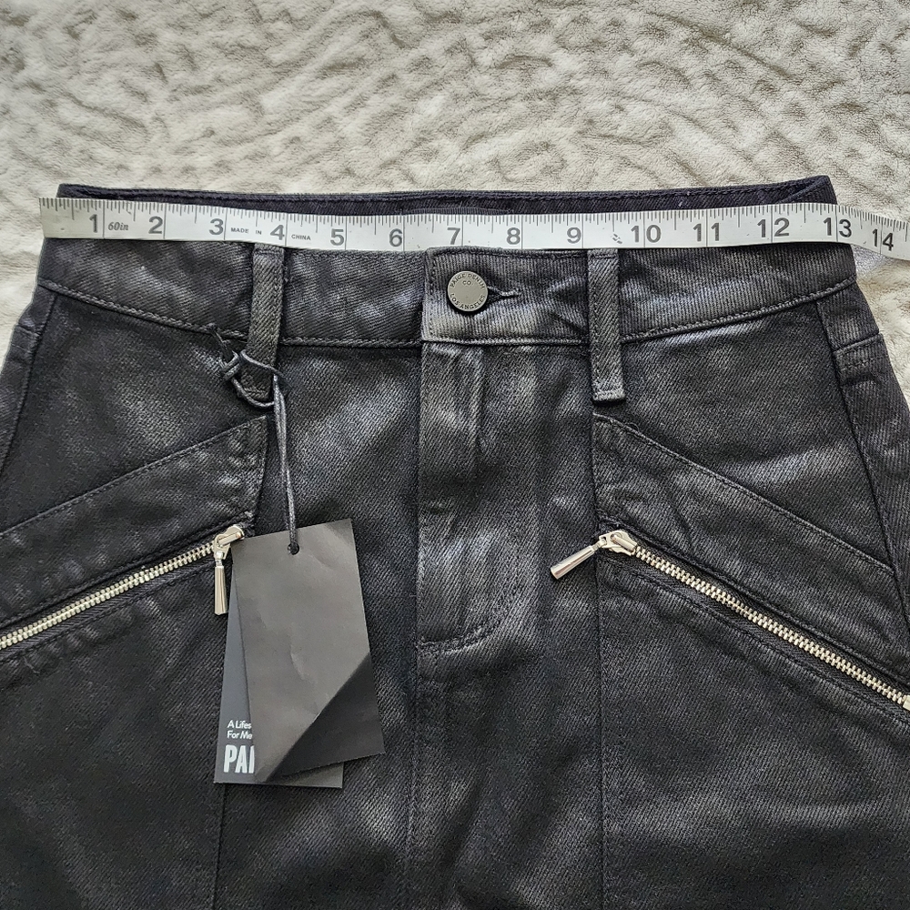 Paige Women's Aideen Mini Skirt Size 24 Black Onyx‎ coating NWT - Picture 6 of 13